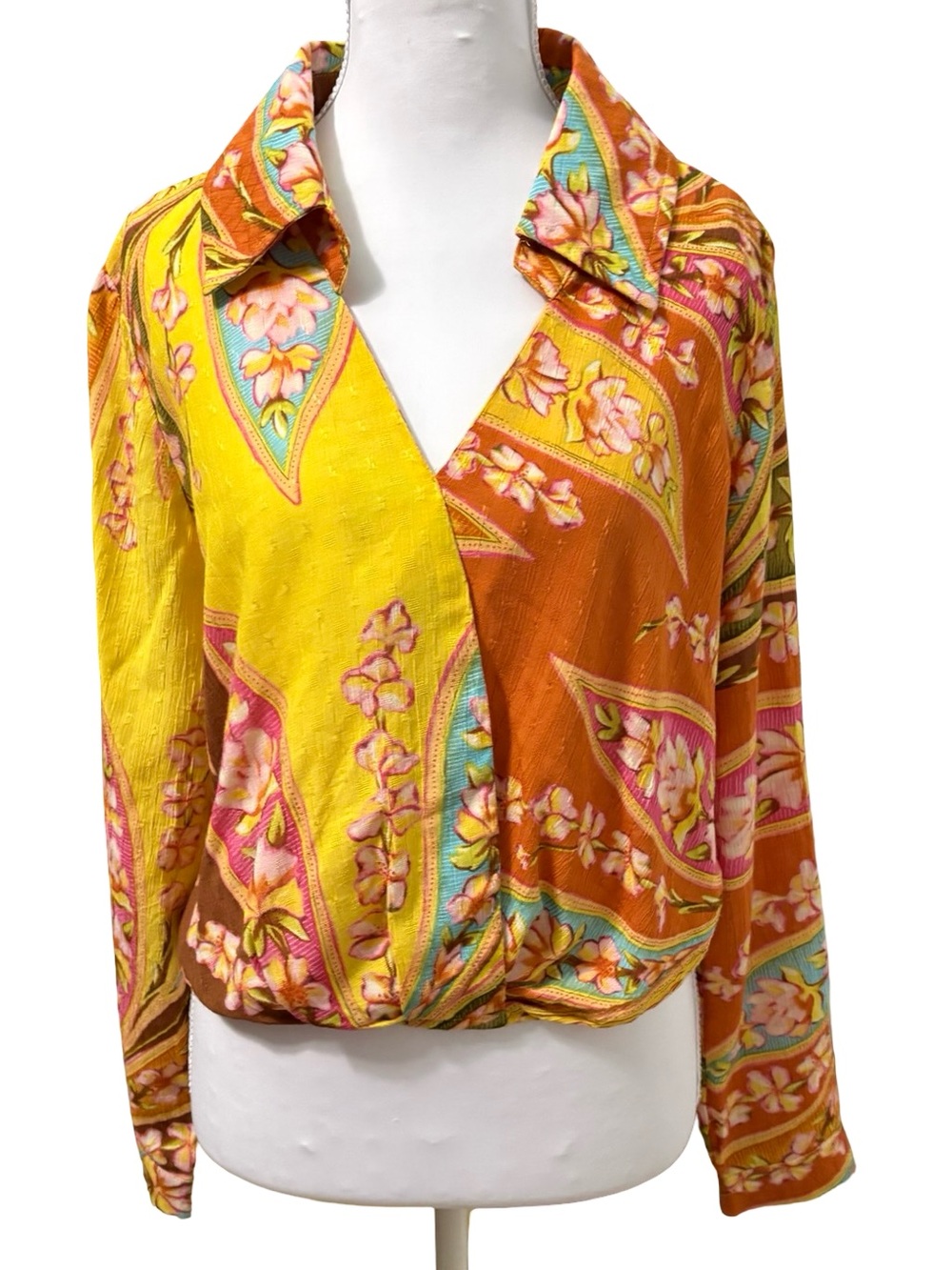 Haute Hippie Yellow & Orange Floral Wrap-Style Blouse